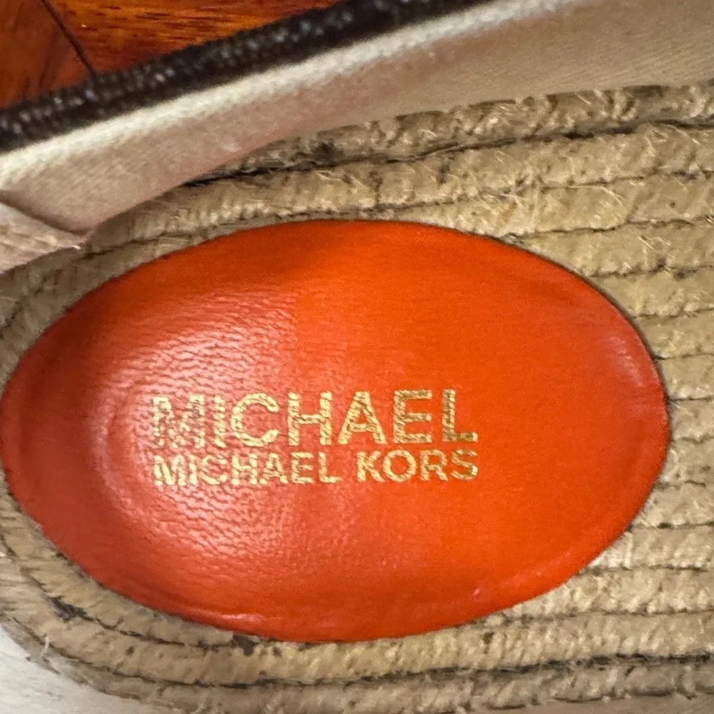 NWOT Michael Kors Brown Monogram Espadrilles with Adorable Palm tree Decoration